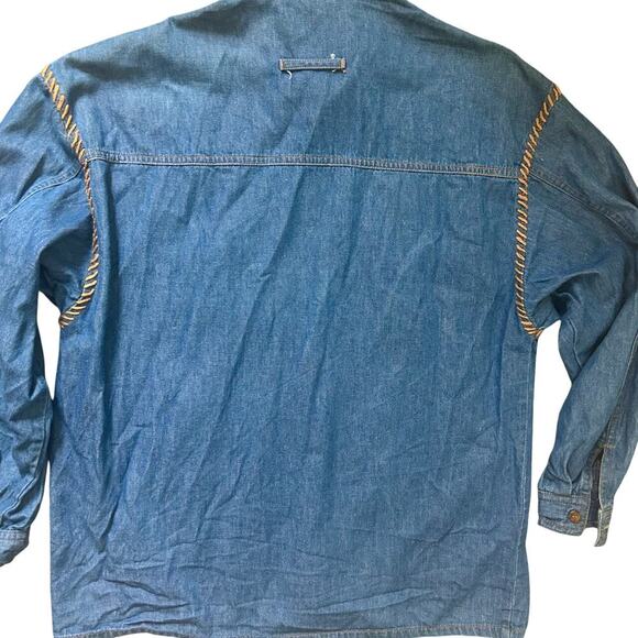 90s Vintage Oversized Western Denim Embroidered Flowers Cowgirl Cottagecore SM - Picture 8 of 10